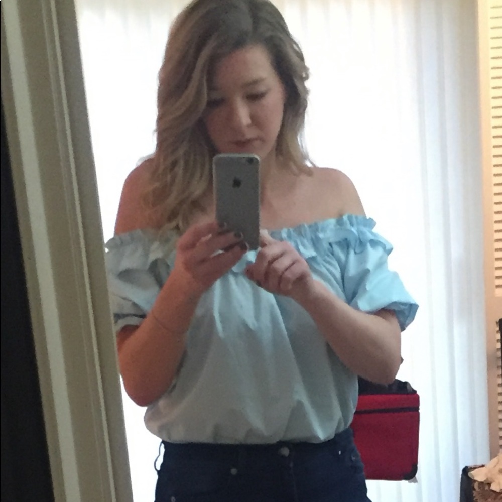 Vintage Off-the-shoulder Light Blue Top